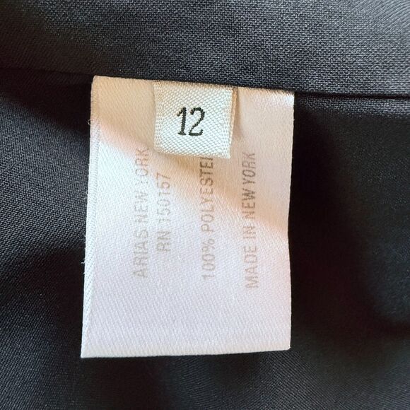 Arias New York Asymmetrical Draped Satin Crepe Halter Maxi Dress in Black Sz 12 - Picture 12 of 14